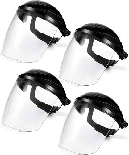 Tellegloww 4 protectores faciales de seguridad transparentes para moler y cortar, ligero, resistente a los impactos con trinquete ajustable, máscara