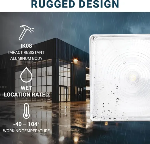 Miniatura 6 de PARMIDA - Luz LED para toldo, 45 W, 0-10 V regulable, 110-277 VAC, IP65 impermeable, certificación ETL, 5000 K (luz de día), 9.6 x 9.6 pulgadas
