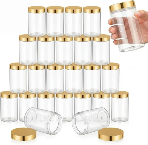 Miniatura 36 de SATINIOR 24 frascos de plástico transparente vacíos con tapas, recipientes de almacenamiento redondos de boca ancha para productos de belleza