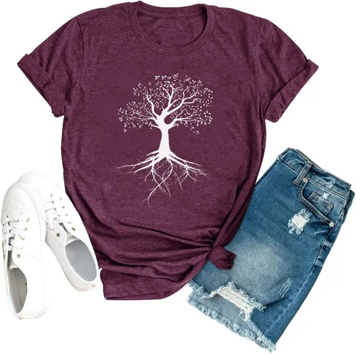 Miniatura 7 de Camisetas gráficas para mujer, camisetas con estampado de árbol de la vida, camiseta de campamento con plantas naturales, blusas casuales de manga