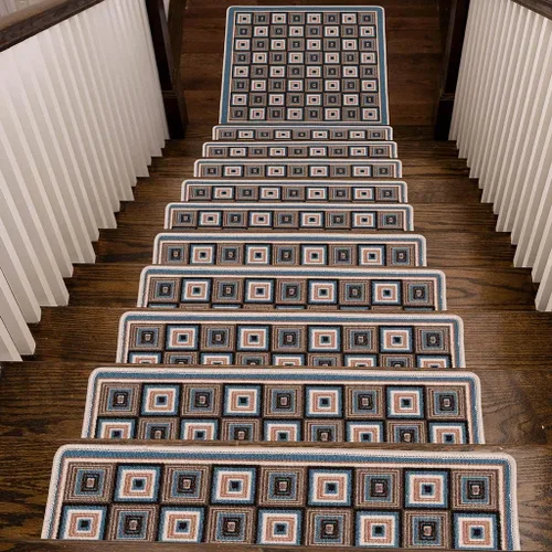 Miniatura 6 de Benissimo, Alfombras antideslizantes para peldaños de escalera, juego de 13 (9 x 32 pulgadas), para peldaños de madera de interior, diseño impreso