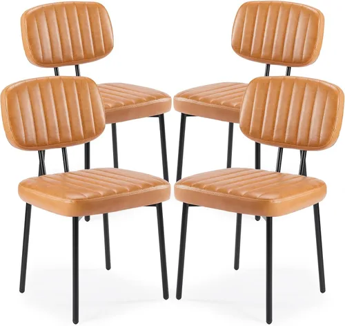 Miniatura 9 de Sweetcrispy Juego de 2 sillas de comedor, tapizadas de mediados de siglo, modernas sillas decorativas de cocina con asiento acolchado de piel