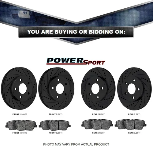 Miniatura 2 de Power Sport Kit de frenos y rotores traseros delanteros Pastillas de freno delanteras y traseras Rotores y pastillas de freno Pastillas