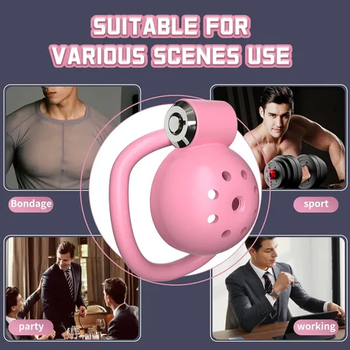 Miniatura 4 de Jaula de castidad Sissy con 4 anillos de diferentes tamaños, cinturón de castidad y cerradura invisible para el ejercicio del pene y abstinencia