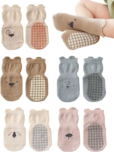 Calcetines antideslizantes para bebés y niños pequeños con agarres, calcetines de dibujos animados para niñas y niños recién nacidos, 5 pares