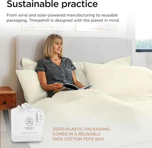 Miniatura 6 de Threadmill Sábanas de Algodón 100% para Cama Tamaño Full - Juego de Sábanas Full de 600 Hilos con Bolsillo Profundo de 16" - Juego de Ropa de Cama