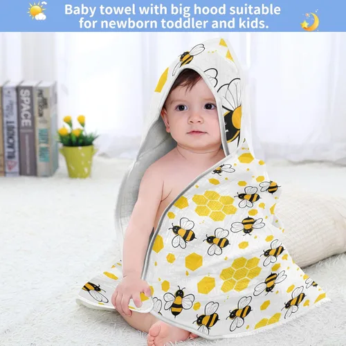 Miniatura 6 de Honey Bees - Toalla de baño para niños y niñas, color amarillo, abejorro, colmena, con capucha, toallas para recién nacidos, de algodón orgánico