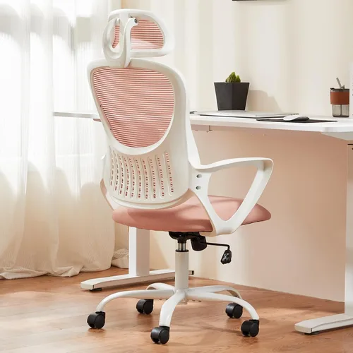 Miniatura 9 de Sweetcrispy Silla de escritorio para computadora de oficina, ergonómica, con respaldo alto, de malla, con ruedas y reposacabezas ajustables, cómodo