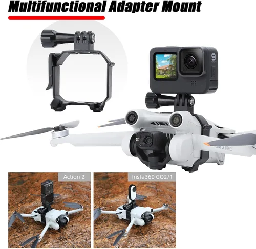Miniatura 2 de Mini 3 Pro Adaptador Mount Bundle para DJI Mini 3 Pro Drone Action 2 para Gopro Hero 10/9/8 Insta360 Go 3/2/1 Cámaras Soporte Extendido Accesorios