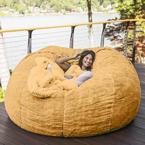 Miniatura 19 de HWOEK Puf de gran tamaño de piel gigante (sin relleno) para muebles de sala de estar de adultos, grande, redondo, suave, esponjoso, sofá perezoso