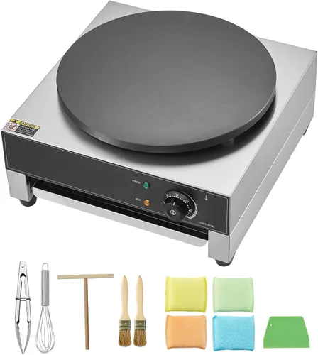 HappyBuy Máquina eléctrica de crepé - 16 pulgadas, 1700 W, acero inoxidable antiadherente, escritorio, control de temperatura, para uso comercial