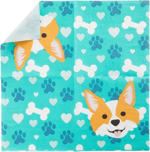 Miniatura 9 de 144 piezas Corgi suministros para fiestas, decoraciones de cumpleaños de perro con platos de papel, servilletas, tazas y cubiertos (sirve 24)