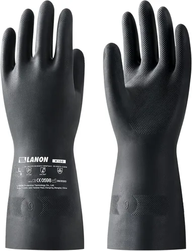 LANON Guantes de goma resistentes a productos químicos, guantes de trabajo de seguridad resistentes reutilizables, protección contra ácidos y