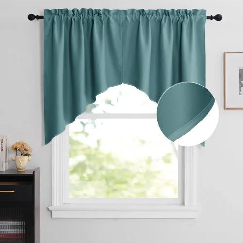 Miniatura 13 de NICETOWN Home Fashion - Cortinas de cocina con bolsillo para poste, cenefa festoneada a medida, cenefa festoneada sólida para ventana de Marrón