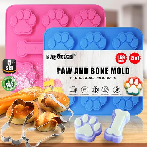 Miniatura 9 de Moldes de Silicona de Pata y Hueso de Cachorro, Moldes de Silicona Antiadherentes de Grado Alimenticio para Hornear, Cortadores de Galletas de Hueso