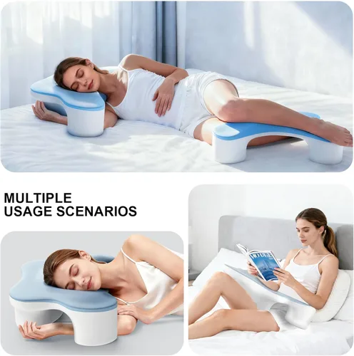Miniatura 4 de Almohada cervical ergonómica de espuma viscoelástica para aliviar el dolor de cuello y hombros, 2 fundas de almohada ergonómicas para rodilla