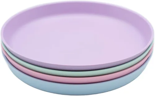 Miniatura 9 de WeeSprout Platos de bambú con tapas de silicona, juego de 4, vajilla de tamaño infantil, cereales, sobras y aperitivos, vajilla de melamina apta