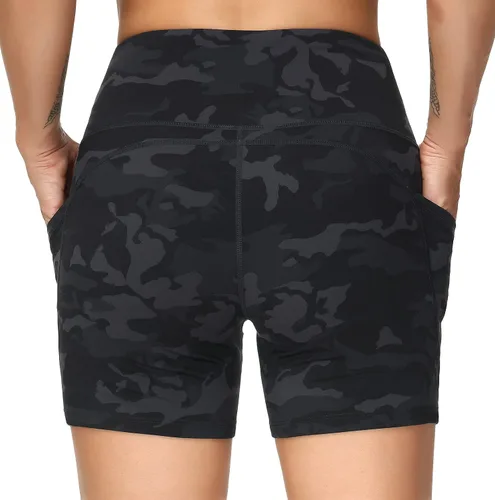 Miniatura 3 de THE GYM PEOPLE - Pantalones cortos de yoga para mujer, con cintura alta, control de abdomen y bolsillos profundos, para gimnasia, entrenamiento