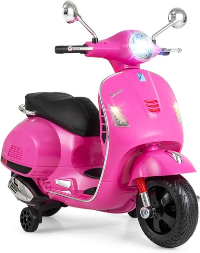 Miniatura 11 de OLAKIDS - Scooter Vespa con licencia para niños, motocicleta eléctrica de 12 V con ruedas de entrenamiento, luces LED, cuerno de modo historia Verde