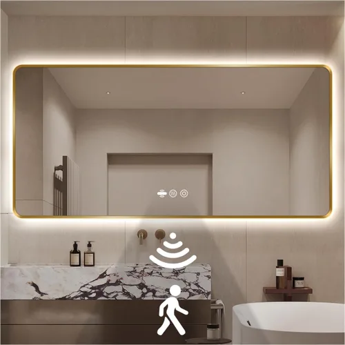 Miniatura 16 de Espejo LED Negro para Baño, 32"x24" Espejo de Baño Inteligente con Luces, Sensor de Movimiento, Antivaho, Regulable Sin Escalones y 3