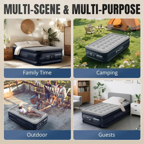 Miniatura 8 de KNZZO Colchón de aire doble con bomba incorporada, colchón inflable superior de 18 pulgadas con tela flocada impermeable, cama inflable rápida