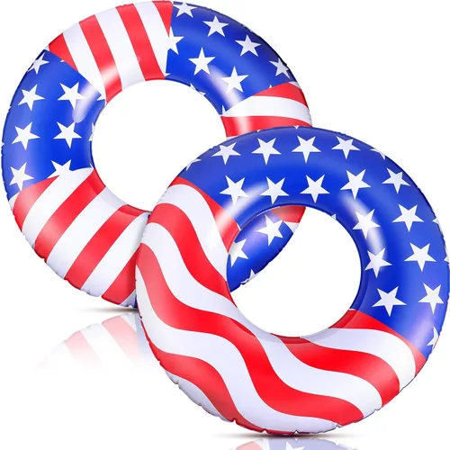 Flotador de piscina con bandera de Estados Unidos de 36 pulgadas, anillo inflable para piscina, flotador patriótico redondo para playa, lago,