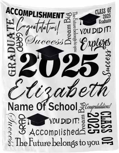 Miniatura 22 de MyPupSocks Manta personalizada de graduación 2025, clase de con nombre de la universidad, regalos personalizados, manta con texto para sobrina