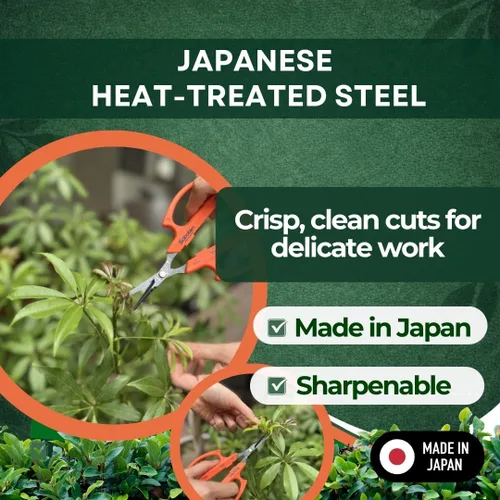 Miniatura 5 de Saboten Tijeras de cosecha japonesas, sin muelles, hoja angular de punta fina, acero recubierto de flúor, agarre antideslizante, cierre