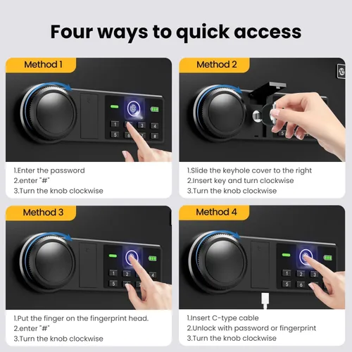 Miniatura 6 de Caja Fuerte Biométrica para el Hogar - (0,78-2,04 pies cúbicos) Caja de Seguridad con Acceso Rápido y Cerradura de Huella Digital, Teclado
