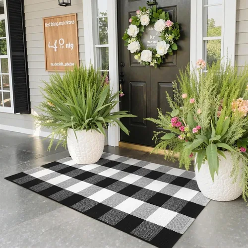 Miniatura 10 de KIMODE Alfombras para puerta delantera de 24"x35", alfombra reversible lavable para decorar el porche de una casa de campo, alfombras a rayas por