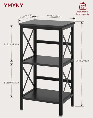 Miniatura 3 de YMYNY Estantería de 3 niveles, estantería industrial de metal con valla lateral, organizador de almacenamiento para sala de estar, oficina en casa
