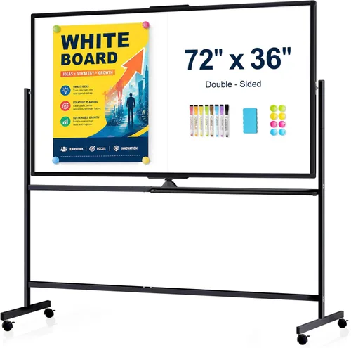 Miniatura 8 de Pizarra Blanca Rodante Grande de 48" X 36", Rotación de 360° Pizarra Blanca Magnética con Soporte, Caballete de Pizarra Blanca de Doble Cara sobre