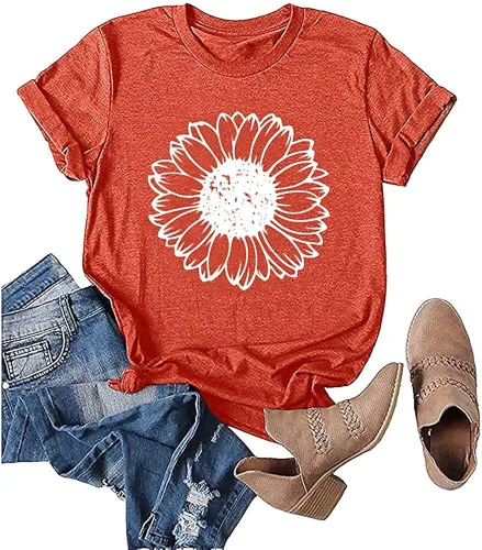 Bwogeeya Camisetas de girasol para mujer, de verano, vintage, de manga corta, de algodón, con estampado gráfico