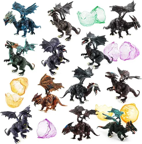 Miniatura 5 de [12 unidades] Deluxe figuras de dragón 3D realista – Puzzles Figura de dragón en huevos regalitos de Fiesta para niños juguete (5-pulgadas)