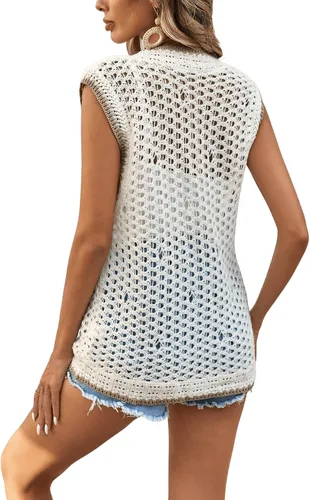 Miniatura 2 de Verdusa Cárdigan de punto sin mangas con cuello en V y bordado floral para mujer