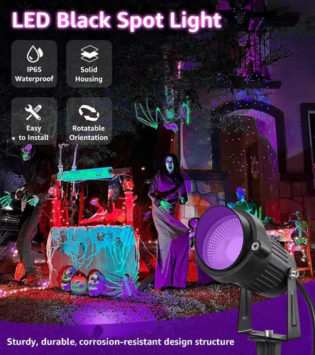 Miniatura 2 de SUNVIE Luces LED negras para exteriores, luz negra, impermeable, foco de luz negra de 10 W, foco de 120 V, luces de Halloween, luz negra para fiesta