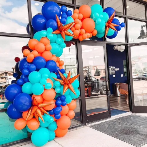 Miniatura 4 de Globos azules y naranjas, globos azul marino verde azulado de 12 pulgadas con globo plateado metálico para niños y niñas, cumpleaños, Acción