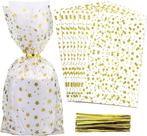 Miniatura 28 de 100 bolsas de regalo de celofán con estampado de estrellas, de 6 x 10 pulgadas, bolsas de regalo de celofán, bolsas de regalo de fiesta, bolsas