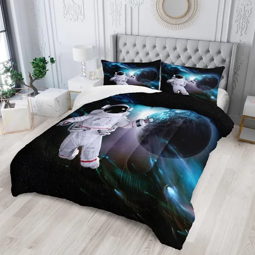 Miniatura 2 de AILONEN Juego de edredón de astronauta para adolescentes, niños y niñas, juego de ropa de cama de astronauta espacial tamaño individual, juego