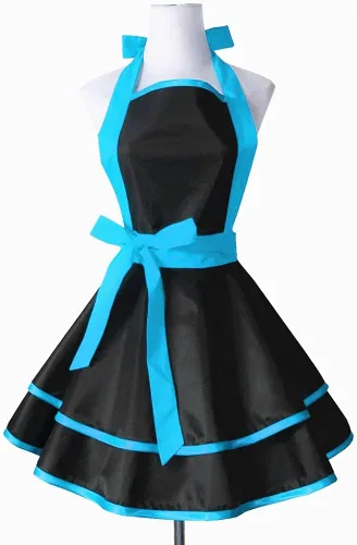 Miniatura 2 de Hyzrz lindos delantales de algodón hechos a mano estilo retro en negro para mujeres y niñas, delantal de cocina para pasteles, delantal de cocina