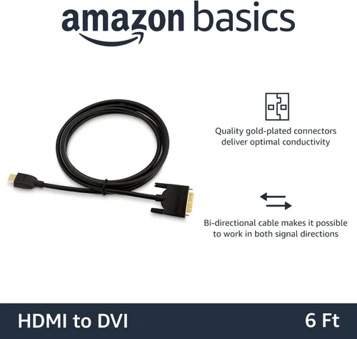 Miniatura 2 de Amazon Basics - Cable adaptador HDMI a DVI (macho), bidireccional 1080P, 1.8 m/6 pies, chapado en oro, fácil de instalar, paquete individual