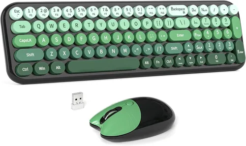 Miniatura 27 de MOWUX - Combo de teclado y mouse inalámbricos, máquina de escribir de tamaño completo, retro, redondo, lindo mouse óptico inalámbrico, Plug and Azul