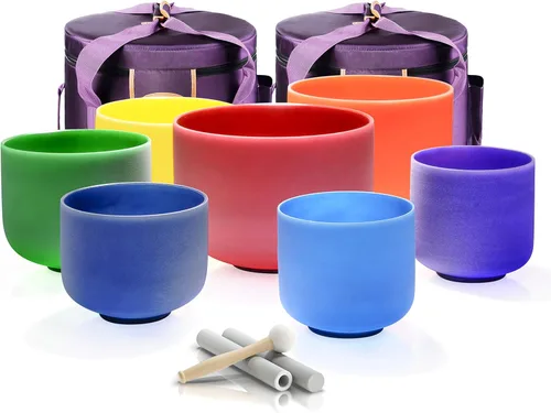 Miniatura 12 de TOPFUND Juego de 7 cuencos de canto de cristal para chakras de 15.24 a 30.48 cm con funda de transporte resistente y mazos Nota C