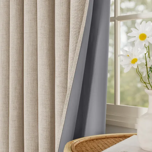 Miniatura 24 de PONY DANCE Cortinas de lino 100% opacas de 63 pulgadas de largo para dormitorio, sala de estar, oscurecimiento completo, bolsillo para barra