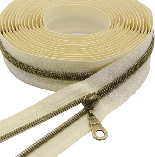YaHoGa #5 Cremalleras metálicas de nailon color latón antiguo de The Yard Bulk Cinta beige de 10 yardas con 25 unidades de tiradores para costura