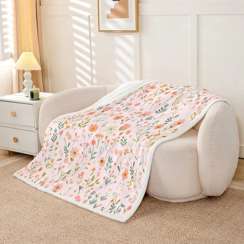 Miniatura 5 de Manfei Pink Flower Throw Blanket Watercolor Floral Leaves Print Fleece Blanket Plants Wildflower Cozy Throws for Bed Couch Sofa,Kids Boys Girls Room