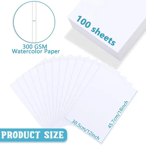 Miniatura 2 de Spiareal 100 hojas de papel de acuarela de 12 x 18 pulgadas, a granel, 140 libras/300 GSM, papel de construcción blanco, prensa en frío, algodón