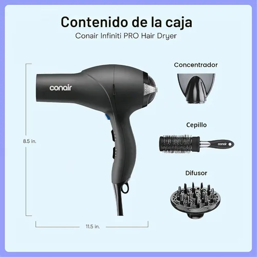 Miniatura 7 de Secador de pelo Infiniti PRO CONAIR con difusor, motor AC profesional, tecnología de cerámica de turmalina, incluye concentrador y cepillo