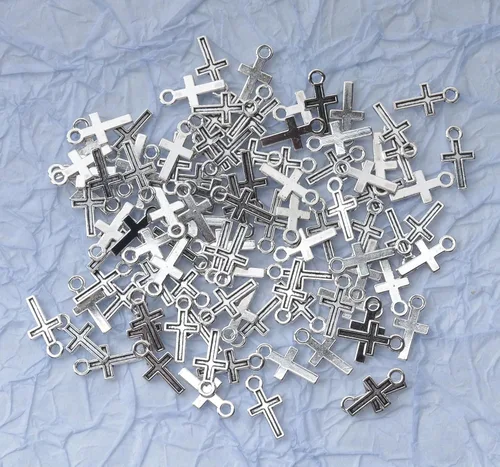 Miniatura 3 de 100 dijes de cruz de plata y oro de 0.630 x 0.315 in, aleación vintage de crucifijo de paz, cuentas para manualidades, kits de fabricación de joyas