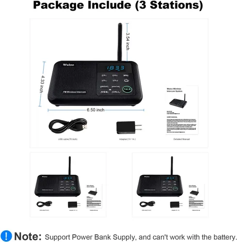 Miniatura 7 de Wuloo Intercomunicadores inalámbricos para el hogar 1 milla de alcance 22 canales 100 pantalla de visualización de código digital, sistema de Negro